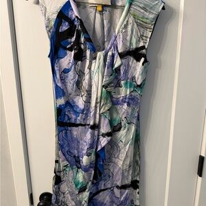 leifsdottir Abstract Blue, Teal & Black Midi Dress